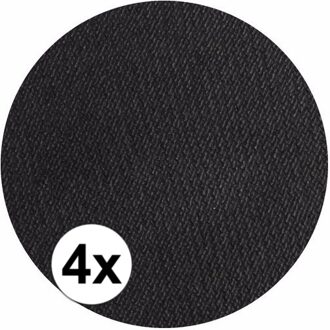 Superstar grimeer schmink - 4x - zwart - 16 gram - carnaval/verkleed thema