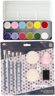 Superstar kinder schminken set 12-kleuren basic met grimeer gereedschap 10-delig