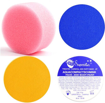 Superstar Landen vlag kleuren schmink set Oekraine - Okergeel en blauw - Met sponsje