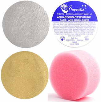 Superstar schmink - goud en zilver - 16 gram - met rond grimeer sponsje