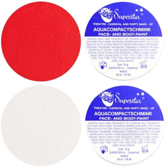 Superstar schmink grimeer set - rood en wit - 16 grams doosjes - carnaval - halloween