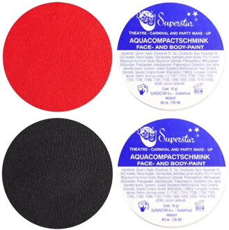 Superstar schmink grimeer set - zwart en rood - 16 grams doosjes - carnaval - halloween