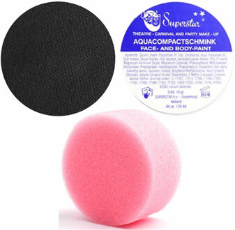 Superstar schmink kleur zwart - 16 gram - met rond grimeer sponsje - Schminken - alle leeftijden