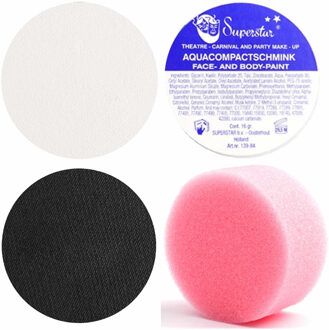 Superstar schmink setje - kleuren wit en zwart - 16 gram - met rond grimeer sponsje - Schminken