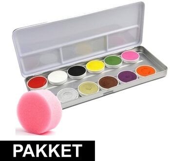 Superstar Schmink setje met 12 kleuren en sponsje - Schmink