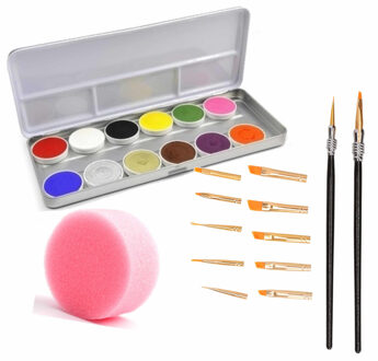 Superstar Schminken setje - schmink/grimeer palet met 12 kleuren -12x penselen/kwastjes - 2x sponsjes