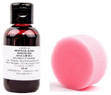 Superstar Vloeibaar Halloween rood horror namaak/nepbloed - fles van 50 ml - met handig aanbreng sponsje