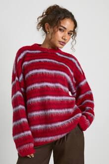 Superzacht Chunky Drievoudige Streep Oversized Gebreide Trui, Red