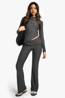 Superzachte Broek Met Gedraaide Taille En Uitlopende Pijpen, Charcoal - 40