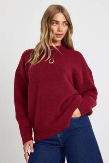 Superzachte Chunky Gebreide Crewneck Oversized Trui, Burgundy - M