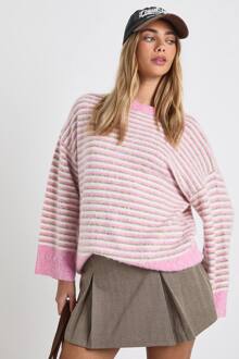 Superzachte Dun Gestreepte Oversized Gebreide Trui, Pink - L