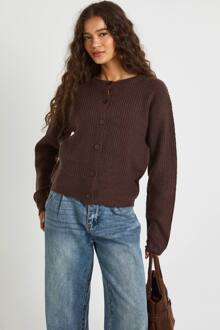 Superzachte Gebreide Chunky Cardigan Met Ronde Hals, Chocolate