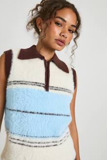 Superzachte Gebreide Tank Met Contrasterende Streep En Kraag, Multi - L