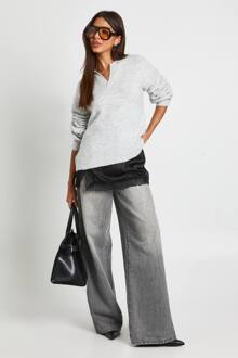 Superzachte Gebreide Trui Met V-Hals En Kraag, Grey - S