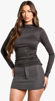 Superzachte Geplooide Body Met Lange Mouwen, Charcoal - 34
