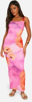 Superzachte Maxi-Jurk Met Vierkante Hals En Bloemenprint, Pink - 46