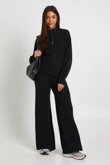 Superzachte Rits-Hals Oversized Trui En Wijde Pijpenbroek Co-Ord, Black - S