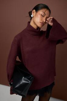 Superzachte Rollkragen Oversized Trui, Burgundy - S