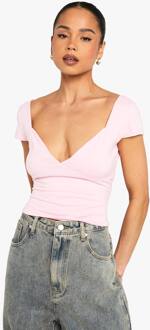 Superzachte Top Met Capmouwen En Diepe V-Hals, Baby Pink - 38