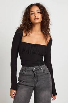 Superzachte Top Met Gerokkelde Boezem En Lange Mouwen, Black - 42