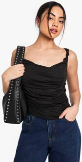 Superzachte Top Met Knoopdetail En Gerafelde Afwerking, Black - 34