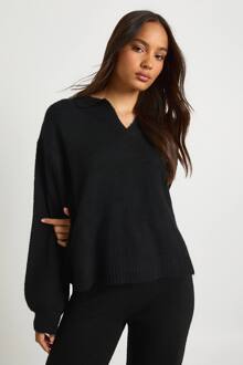 Superzachte V-Hals Met Kraaggebreide Trui, Black - L