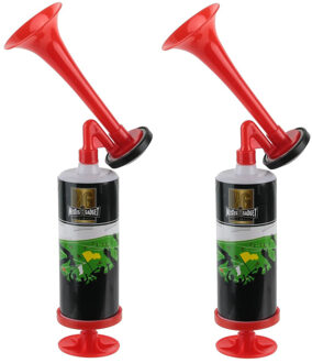 Supporter toeter/luchthoorn met handpomp - 2x - op luchtdruk - 24 cm
