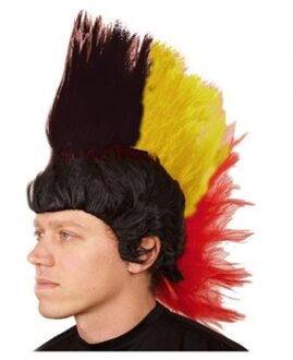 Supporters verkleed pruik met hanenkam - zwart rood geel - Belgie