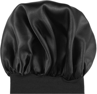 Supvox Brede Zijde Slapen Hoed Hoge Veerkracht Slaapmutsje Lange Haar Motorkap Slapen Cap Mannen Unisex Cap (Zwart, 56-58Cm)