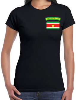 Suriname landen shirt met vlag zwart voor dames - borst bedrukking XS