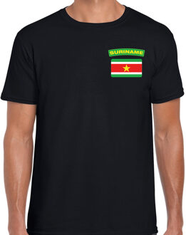Suriname landen shirt met vlag zwart voor heren - borst bedrukking 2XL