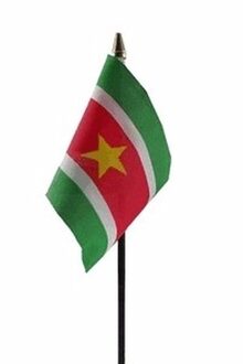 Suriname mini vlaggetje op stok 10 x 15 cm