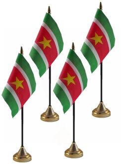 Suriname tafelvlaggetjes - 4x stuks - 10 x 15 cm - met gouden standaard - H27 cm - versiering