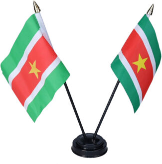 Suriname tafelvlaggetjes set 1x - dubbel op 1 standaard - 10 x 15 cm mini vlaggen