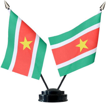 Suriname tafelvlaggetjes set - dubbele vlaggetjes op 1 standaard - 10 x 15 cm mini vlaggen