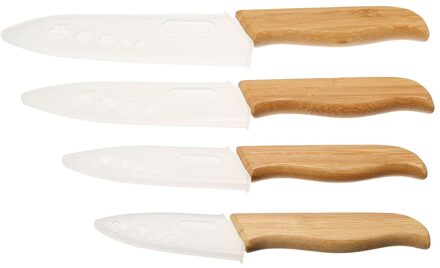 SURVEN 4 stuks Zirconia Keramische Mes Set 3 "4" 5 "6" inch Wit Blad Bamboe Handvat fruit Groente Paring Keukenmessen Kit