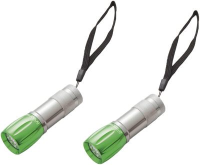 Survival zaklamp LED - 2x - groen - compact - preppen/outdoor/kamperen