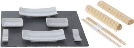 Sushi diner set - 11-delig - leisteen - porselein - voor 2 personen - Snack en tapasschalen Wit