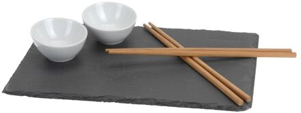 Sushi serveren set - voor 2x personen - 7 delig - Leisteen plankje / kommetje / eetstokjes