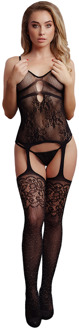 Suspender Rhinestone Bodystocking - One Size