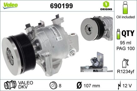 Suzuki Compressor, airconditioning VALEO ORIGINS NEW OE TECHNOLOGY 690199