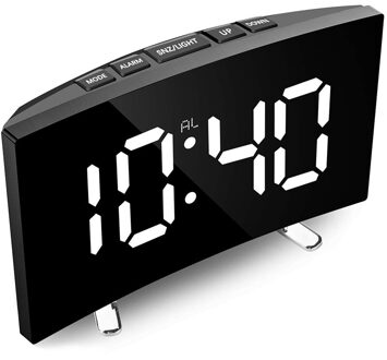 Sv-Digitale Wekker, 7 Inch Gebogen Dimbare Led Sn Digitale Klok Voor Kinderen Slaapkamer, wit Grote Aantal Klok, Snooze F