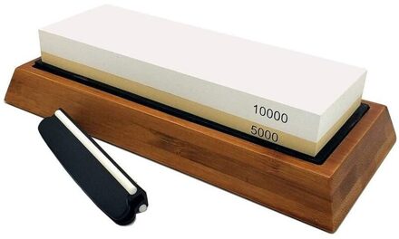 Sv-Slijpsteen Set,5000/10000 Grit Dubbelzijdig Mes Slijpsteen Voor Keuken, antislip Bamboe Basis En Hoek Gids