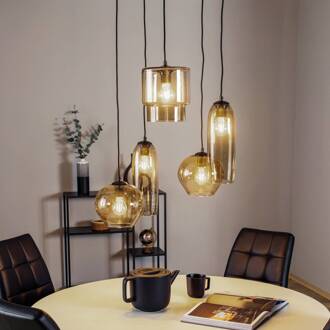 Svala hanglamp kap variabel 5-lamps rond rookgrijs-transparant, zwart