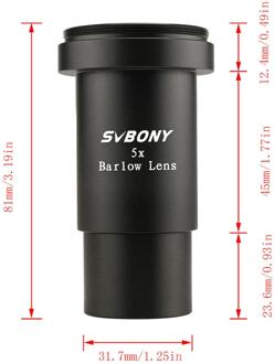 Svbony 5X Barlow Lens 1.25 "Metalen Draad M42 * 0.75 Pitch Voor Astronomie Monoculaire Verrekijker Telescoop Oculair F9130