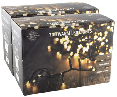 Svenska Living 2x stuks kerstverlichting warm wit 700 lampjes 1400 cm - Kerstverlichting kerstboom Zwart