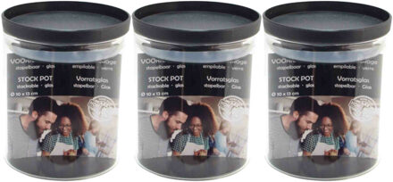 Svenska Living 3x Stuks voorraadpotten/weckpotten stapelbaar - Glas - 10 x 13 cm