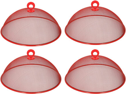 Svenska Living 4x stuks metalen vliegenkap/voedselkap rood rond 30 cm