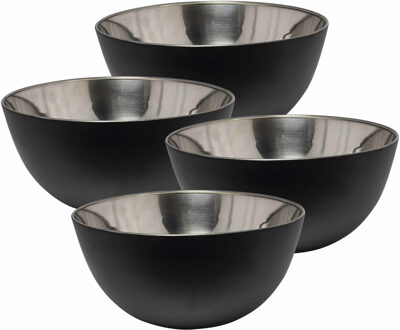 Svenska Living 6x stuks kommetjes/schaaltjes - mat zwart - RVS - D19 x 9.5 cm