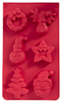 Svenska Living Bakvorm kerst thema - 6 figuren - siliconen - rood - 30 x 18 cm - kerstkoekjes/kerst cakejes